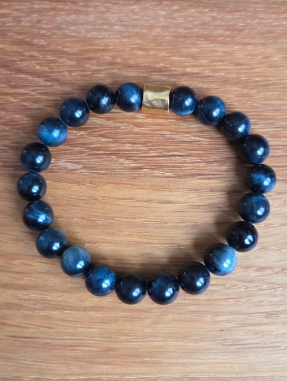 Blue Tiger Eye Beaded Stretch Bracelet | Handmade
